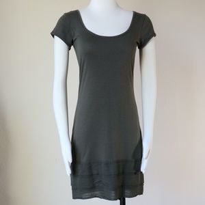 Short sleeve olive green cotton knit dress